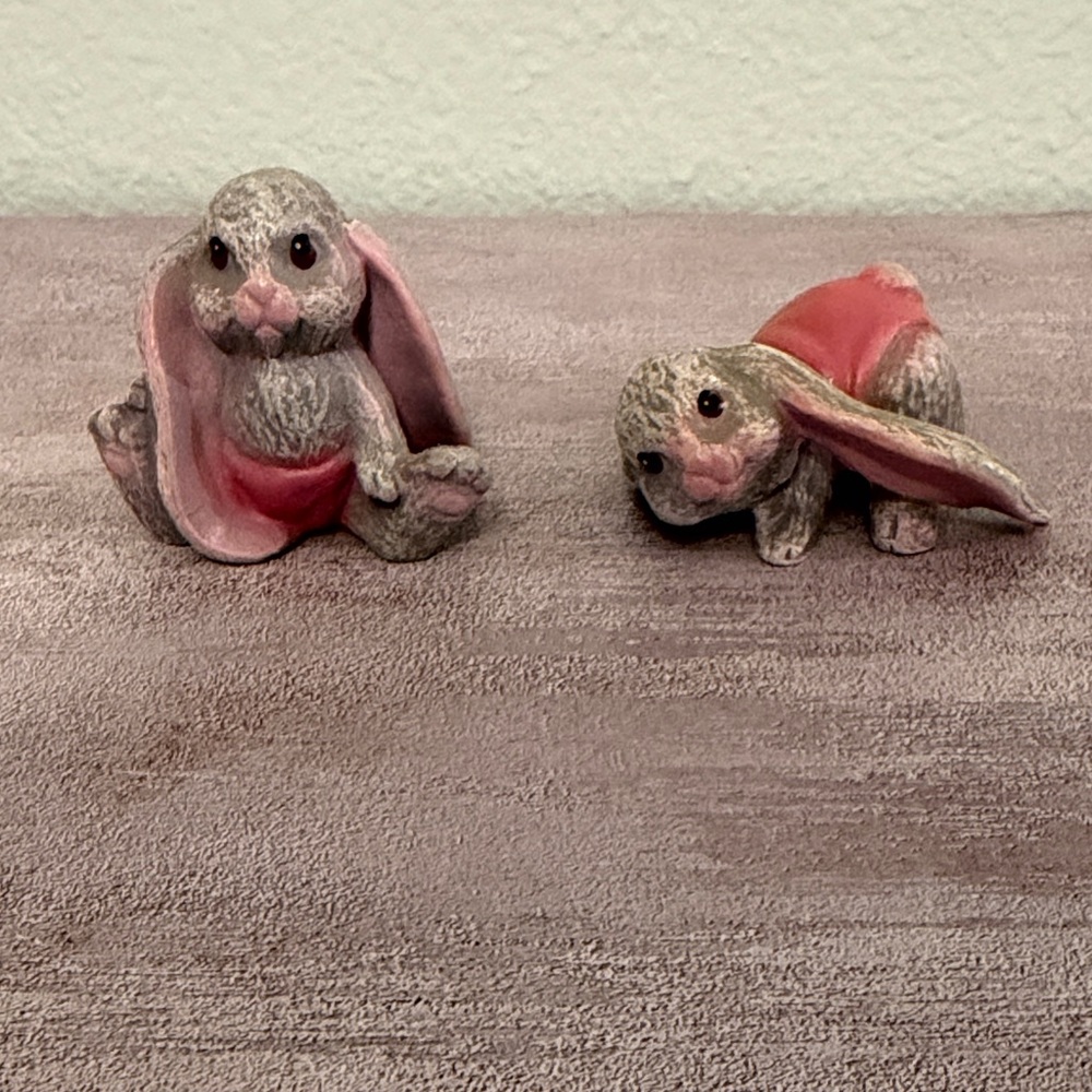 Gray and Pink Ceramic Bunny Figurines